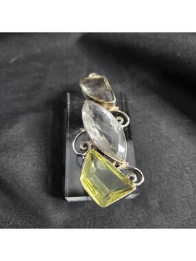 Sterling Silver Multi Glass Pendant Faceted Colorful Artisan Statement Large